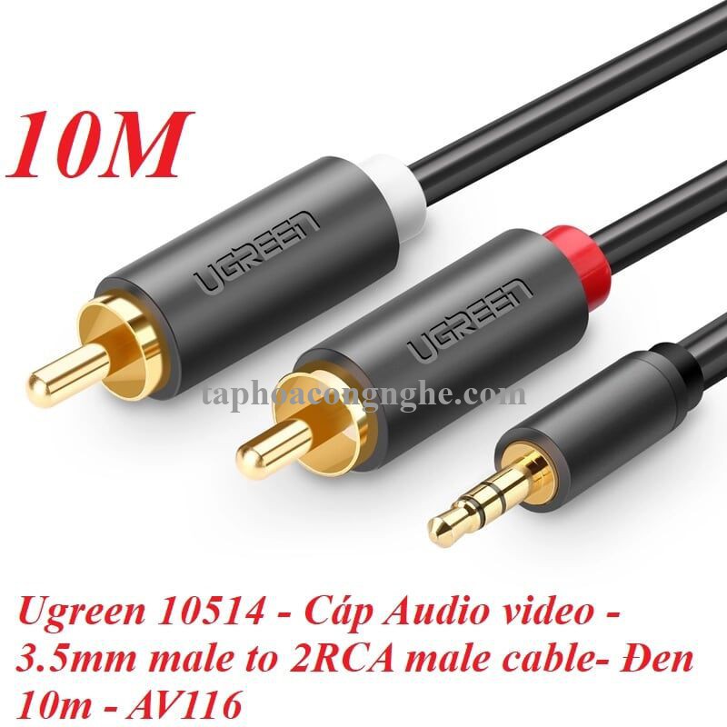 Ugreen 10514 10M màu Đen Cáp âm thanh 2 đầu Bông sen sang 3.5mm dương AV102 30010514